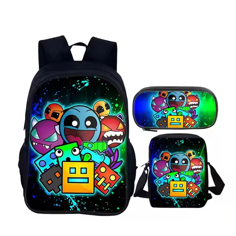 New Angry Geometry Dash Child School Backpack With Shoulder Bag Pencil Bags School Bags for Boys Gir