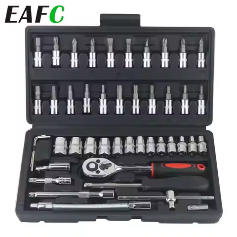 46pcs Car Repair Tool Kit 1/4-Inch Socket Set Car Repair Tool Ratchet Torque Wrench Combo Auto Repai