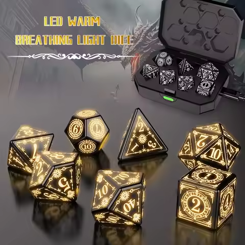 Yellow LED Dice Set Light Up DND Dice Rechargeable LED DND Dice For D&D DND, MTG, RPG, Tenzi, Farkle