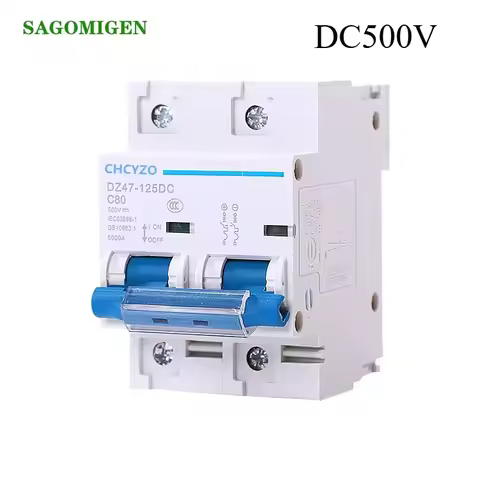 2P DC 500V MCB 80A 100A 125A Automatic Protection Switch for Solar Photovoltaic Systems UPS