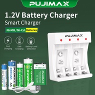 PUJIMAX 4 Slot LED Battery Charger for 1.2V AA AAA 9V Ni-MH Rechargeable Batteries USB Charge