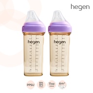 Hegen ขวดนมทรงเหลี่ยมPPSU ขวดนมสีชา ขนาด 11oz/330ml - จุกนมเสมือนนมแม่ เบอร์ 3 Fast Flow สำหรับ 6 เด