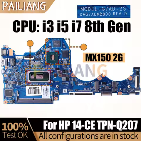 DAG7ADMB8D0 For HP 14-CE Notebook Mainboard I3 I5 i7 8th 940MX L36234 L36235 L36237 L51759-601 Lapto