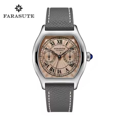 FARASUTE 36mm Luxury Retro Men Quartz Watch VH64 Movement Stainless Steel Sports Fashion Sapphire Gl