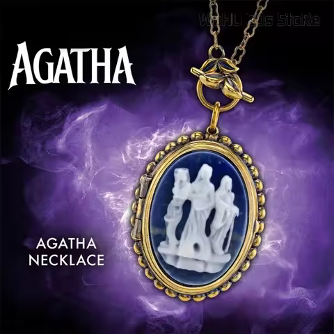TV All Along Cosplay Costume Prop Women Necklace Blue Trench Agatha Harkness Witch Agatha Coat Hollo
