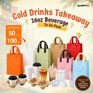 (Ready to Ship) [Cold Drinks Takeaway] 16oz Beverage To-Go Pack: PET Clear Cups / Paper Cold Cup + L
