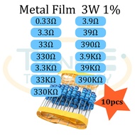 Resistor 3W Metal Film 0.33ohm,3.3ohm,33ohm,330ohm,3.3Kohm,33Kohm,330Kohm,3.9ohm,39 ohm,390 ohm 3W 1