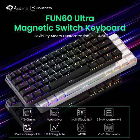 Akko MonsGeek FUN60 Ultra Mechanical Gaming Keyboard Magnetic Switch 60% Rapid Trigger 8K HE/TMR Cus
