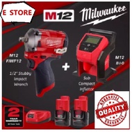 {READY STOCK} {FAST SHIPPING} Milwaukee M12 FIWF12-302 1/2 Stubby Impact Wrench Combo With M12 BI-0 Sub Compact Inflator