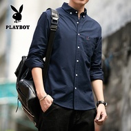 PLAYBOY Shirt Mens Long Sleeve Oxford Spinning Cotton Autumn and Winter Washing Technology Cotton Me