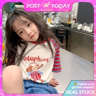 Ready Stock Kids Tshirts Cartoon Elephant Printing Tshirts Girl Tshirts Stripe Loose Wild
