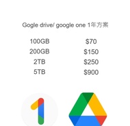 獨享 Google one 一年 100/200/2TB/5TB方案計劃