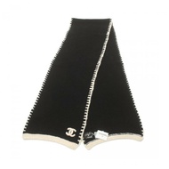 【日本直送】 CHANEL CHANEL 雙C標誌 圍巾 羊絨 絲綢 黑色 米白色