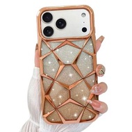 iPhone 17 Pro Max Case 電鍍雲石閃粉手機殼 電話保護殼 金色