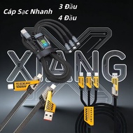 100W 3-Head Fast Charging Cable 1.2m Long. 3-in-1 Anti-break Fast Charger. Phone charging cord, 3 in