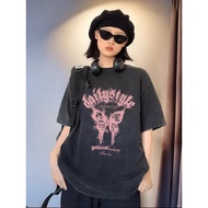 ACE BEAUTY 100% Washed Cotton Unisex short sleeves Fashion T-shirt Print baju tshirt Woman and Men B