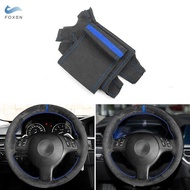 Suede Leather Hand Sewing Steering Wheel Cover Trim Blue Line&Strip For BMW M Sport E46 330i 330Ci E