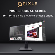 PIXLE 34 Inch Monitor Ultra Wide Curved | QHD 144Hz 1ms 3440x1440 Nano IPS  | 34" Curved Ultrawide Monitor | 1440p Ultrawide Monitors | Productivity Monitor | Computer Curve Monitor | Pixle Monitor