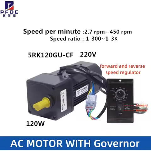 5RK120GU-CF 220V AC Geared Motors 120W Induction Small Machine 2.7rpm-450rpm 500K-3K forward and rev