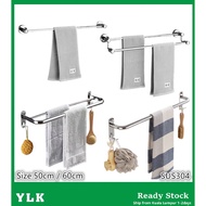 YLK Stainless steel 304 Single / Double Towel Bar 50cm 60cm Towel Rack Toilet Bathroom Hanger Rod Ba