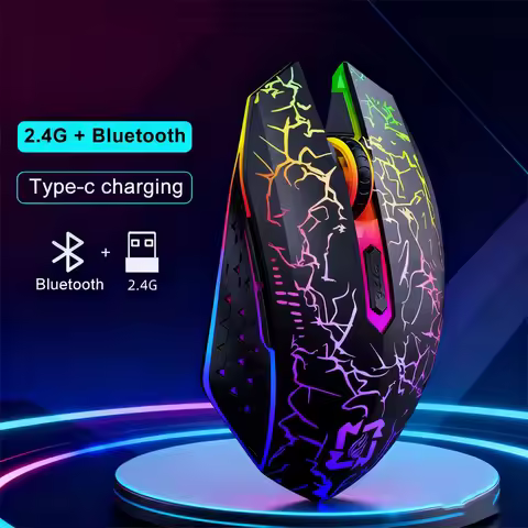 Dual-mode wireless gaming mouse 2.4G+Bluetooth connection Type-C fast charging colorful cracked ligh