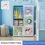 Lightweight Cartoon Wardrobe Plastic Closet For Kid Baby Cupboard Rak Dust-proof Storage Cabinet Almari Baju Plastik