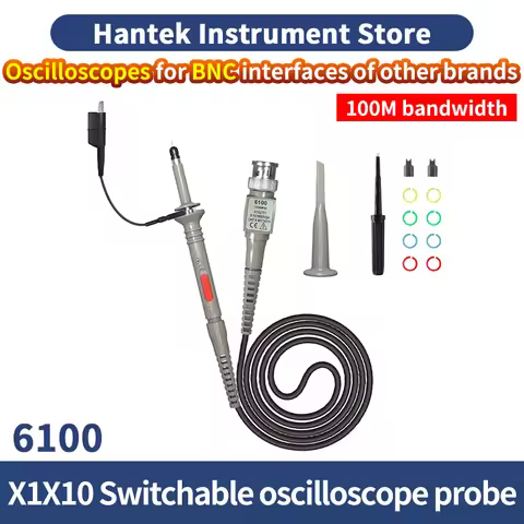 Hantek oscilloscope probe P6100 100Mhz X1 150V X10 300V RMS 600V DC + AC Peak Applicable BNC Hantek 