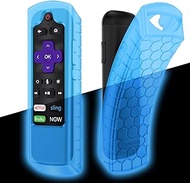 CaseBot Remote Case for Roku Voice, Roku Express 4K+ 2021, Ultra LT Enhanced Voice, Express 3930, Premiere+ 3921, Streaming Stick+ Remote, Honey Comb Anti Slip Shockproof Silicone Cover, Sky Blue-Glow