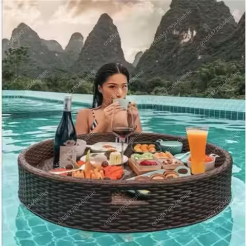 Bali Rattan Tray Swimming Pool Floating Rattan Tray Breakfast Afternoon Tea Dinner Plate Hotel Ratta