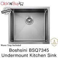 Boshsini BSQ5045 Undermount Kitchen Sink. Nano Coating. Waste Trap Included. SUS304 Stainless Steel. Local SG Stock.