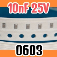 10pcs Ceramic Capacitors SMD 0603 1608 25V 10000pF 10nF 10 nF 25v 0.01 uF 25v 0.01 uF 25v 0.01uF 0.0
