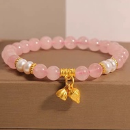 Two Worlds Happy Pink Crystal Bracelet Female ins Niche Design New Style Sense Lotus Hand Jewelry Gi