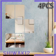 [Shiwaki2] 4x Mirror Sticker Mirror Tiles Wall Sticker , Sheets Wall Decal Mirror for Background Decor Wall Decor Office Home