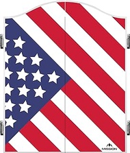 Mission Darts Heavy Duty Deluxe Wooden Stars and Stripes Dartboard Cabinet, USA Flag on White, (CAB146)