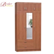 Wardrobe With Top + Mirror 2/3 door Wardrobe/Cupboard /Cabinet Dark Brown &amp; White Wash &amp; Brand New Free installation