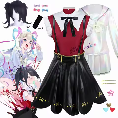Needy Girl Overdose Cosplay Costume Wig Anime JK Uniform Leather Skirt Dress Abyss KAngel Ame Chan C