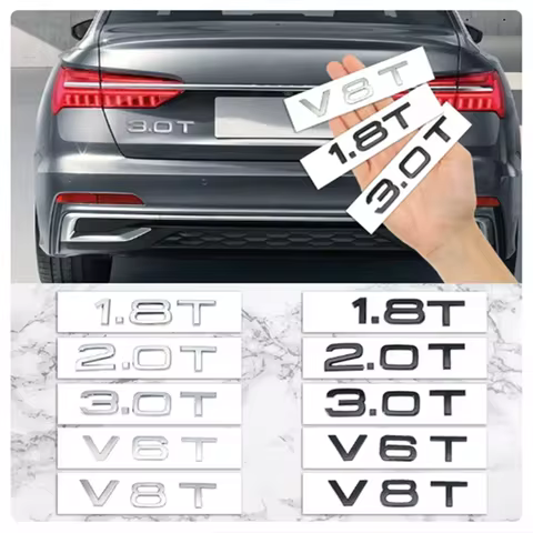 1.8T 2.0T 3.0T V6T V8T ABS badge car stickers for Audi A3 A4 A5 A6 A7 Q3 Q5 Q7 car logo rear trunk d
