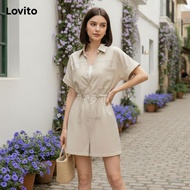 Lovito Women's Casual Plain Zipper Jumpsuit LNM72054