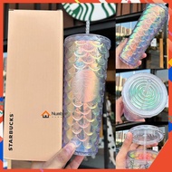 Starbucks Mermaid Scales Cup Fish Scale Cup Double Layer Plastic Straw Tumbler 710ml/24oz