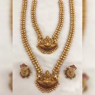 Premium Matte Gold Long Lakshmi Necklace Set - D3 | indian Necklace