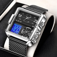 LIGE New Men Digital Watch Creative Square Stainless steel Fashion Waterproof Electronic Wrist watch