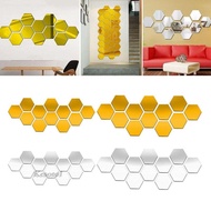 [Kesoto1] 60Pcs/Set 3D Hexagon Acrylic Mirror Wall Stickers DIY Art Wall Stickers Living Room Mirrored Decorative Stickers