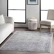 Rugs USA x Lauren Liess Bayberry Spill Proof Vintage Machine Washable Area Rug, 9x12, Light Grey