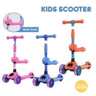 JOLLYGEAR SKUTZ Adjustable &amp; Foldable Kids Scooter Balance with Seat Skuter Kanak-Kanak Tricycle 3 Wheels Flash Light