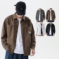 Retro loose shirts for men multiple pockets fashion versatile lapels casual work shirts jackets for 