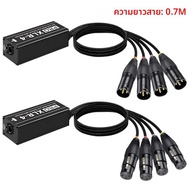 0.7M 4-Channel 3-Pin XLR Audio และ DMX ผ่านสายเคเบิลเครือข่าย Extender DMX512 สัญญาณเครือข่าย Extend