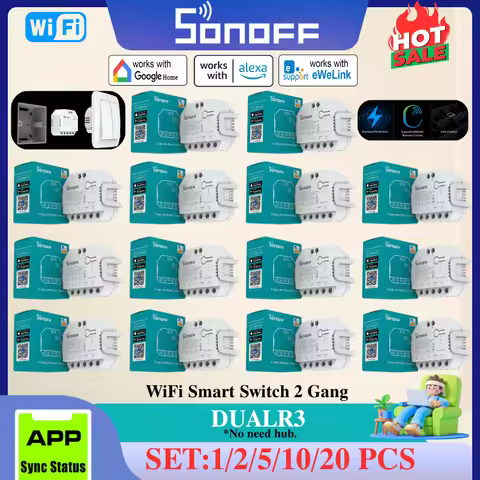 SONOFF DualR3 Smart Wifi Switch 2 Way Control DIY MINI Switch Power Metering 2 Gang Voice Control Vi