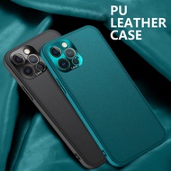 For iPhone 13 Pro 12 Mini 12 Pro Max Luxury Vegan Leather Case Metal Camera Protection Leather Hard Back Cover