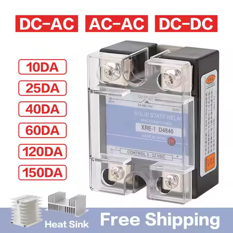 10A~150A Plastic Cover Solid State Relay DA DD AA Single Phase DC Control AC 220V Relay To 3-32VDC S