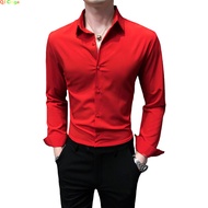 เสื้อเชิ้ตแขนยาวสีแดงสดเสื้อเชิ้ตแฟชั่นของผู้ชายเข้ารูปสีขาวสีน้ำเงินเทาผู้ชายเสื้อสีดำสีม่วงชุดเดรส